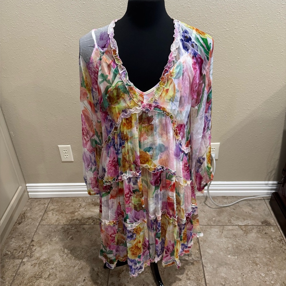 Johnny Was Multicolor Floral Long Sleeve Dress